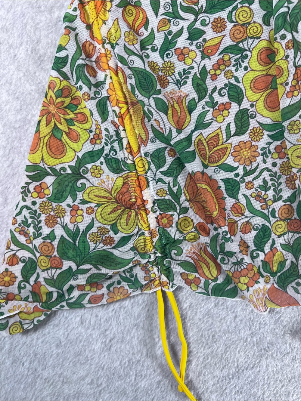 Retro Hippie Mesh Floral Long-Sleeve Mini Sheer Dress Deep V Back - Picture 12 of 14
